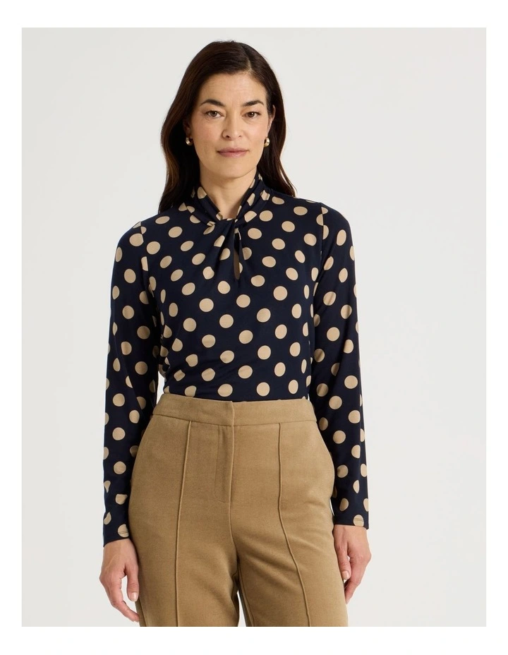 Knot Neck Tee in Navy and Neutral Spot Print image 4