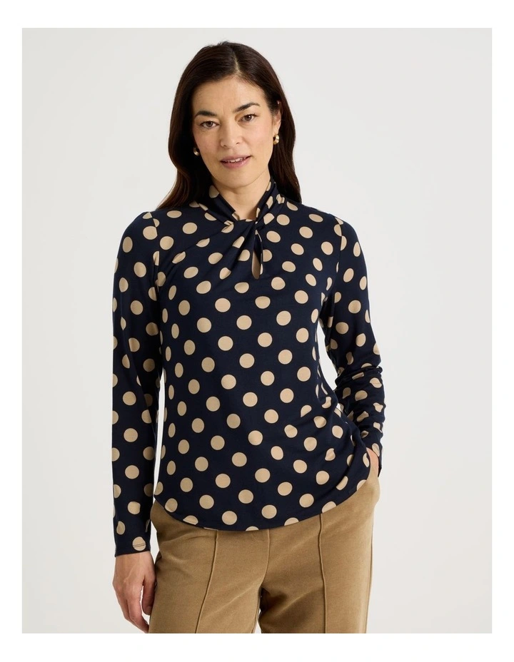 Knot Neck Tee in Navy and Neutral Spot Print image 5