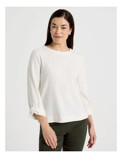 Rib 3/4 Sleeved Cuffed Tee in Ivory