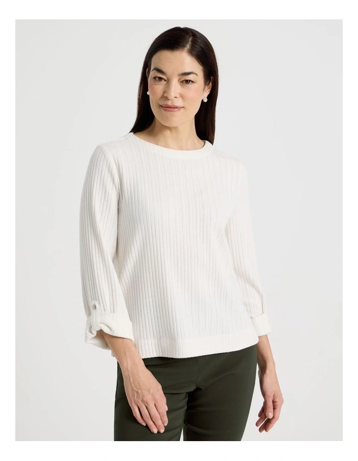 Rib 3/4 Sleeved Cuffed Tee in Ivory image 1