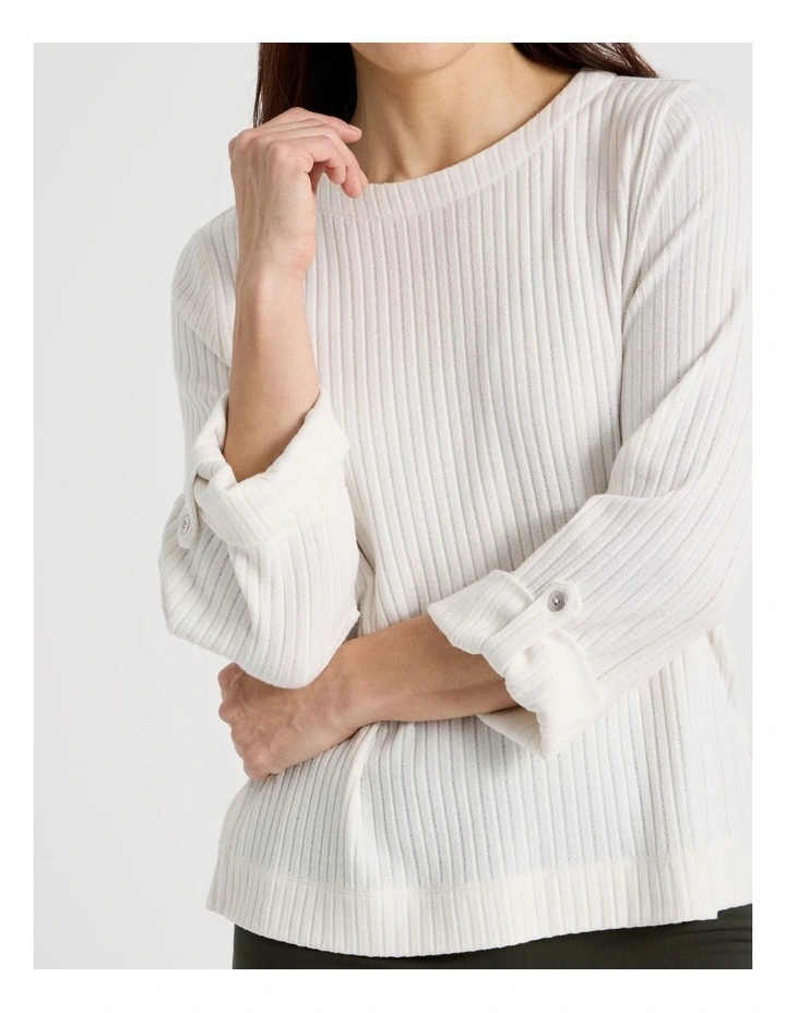 Rib 3/4 Sleeved Cuffed Tee in Ivory image 2
