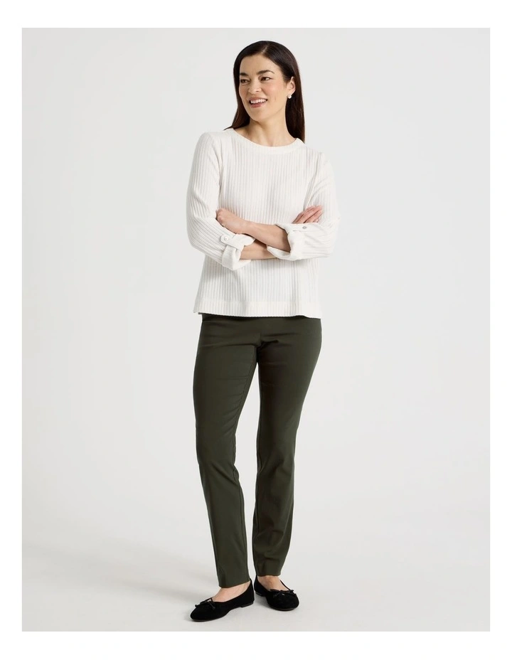 Rib 3/4 Sleeved Cuffed Tee in Ivory image 3