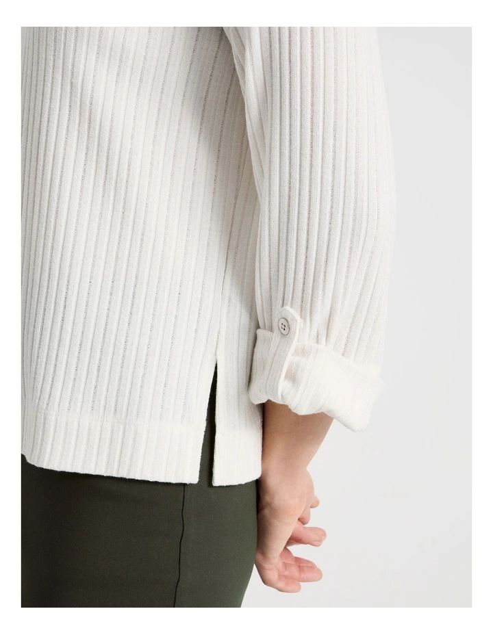 Rib 3/4 Sleeved Cuffed Tee in Ivory image 4