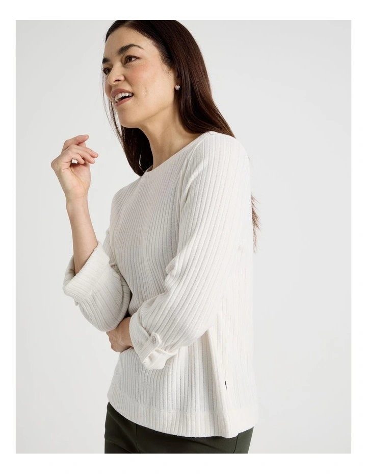 Rib 3/4 Sleeved Cuffed Tee in Ivory image 5