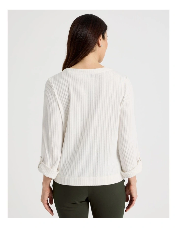 Rib 3/4 Sleeved Cuffed Tee in Ivory image 6