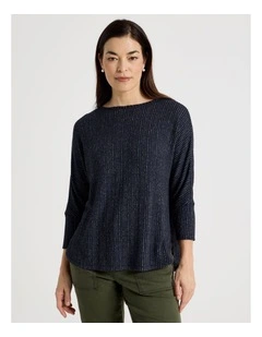 Fancy Knit Magyar Sleeve Tee In Navy/ Blue