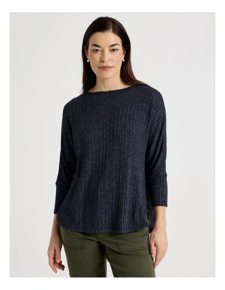Fancy Knit Magyar Sleeve Tee In Navy/ Blue image 1