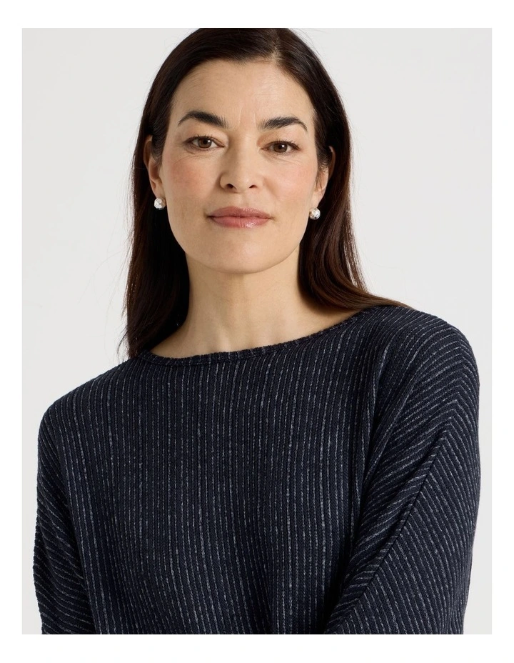 Fancy Knit Magyar Sleeve Tee In Navy/ Blue image 3