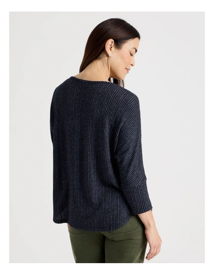 Fancy Knit Magyar Sleeve Tee In Navy/ Blue image 6