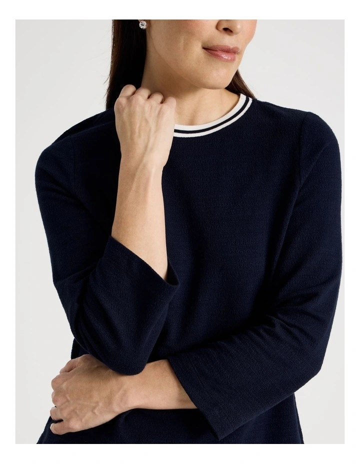 3/4 Sleeve Tee With Stripe Neck Band in Navy/White image 3