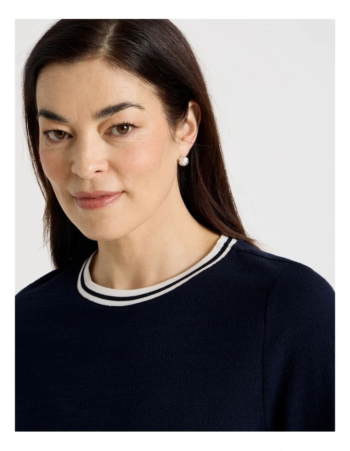 3/4 Sleeve Tee With Stripe Neck Band in Navy/White image 5