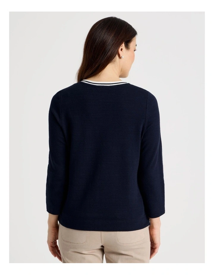 3/4 Sleeve Tee With Stripe Neck Band in Navy/White image 6