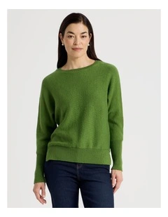 Magyar Sleeve Jumper With Long Rib Cuffs in Olive