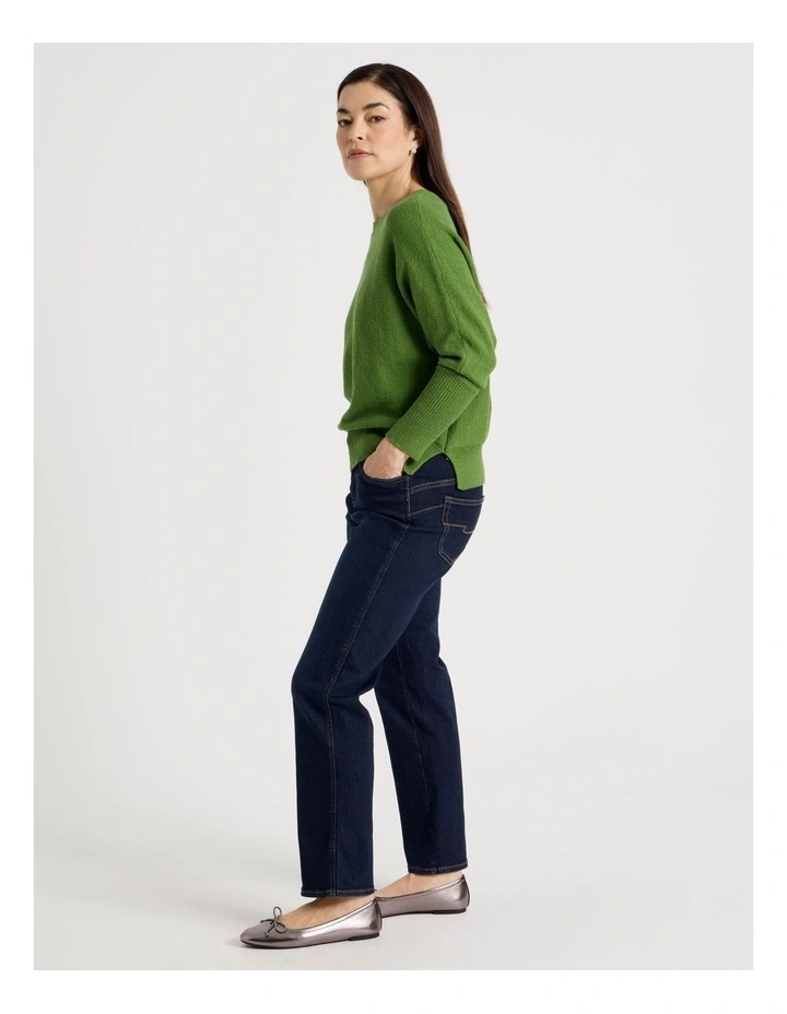 Magyar Sleeve Jumper With Long Rib Cuffs in Olive image 2
