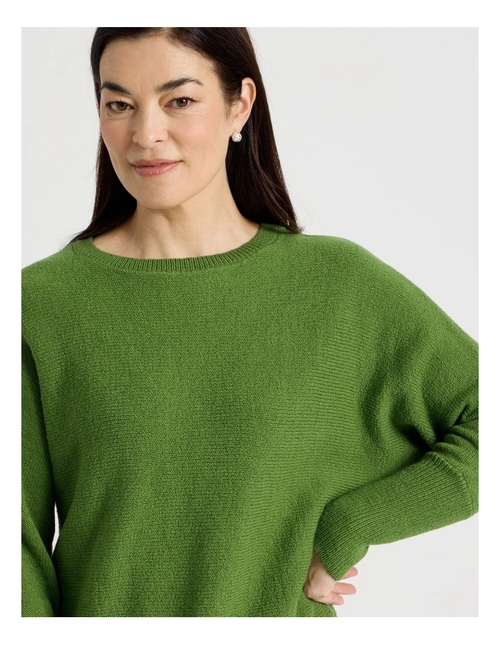 Magyar Sleeve Jumper With Long Rib Cuffs in Olive image 3
