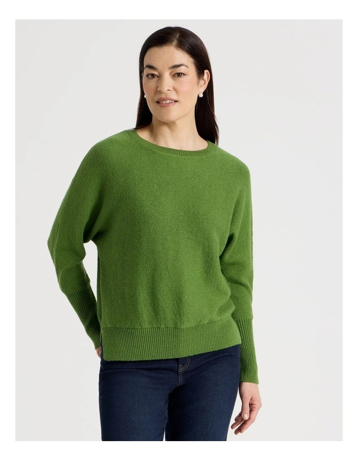 Magyar Sleeve Jumper With Long Rib Cuffs in Olive image 4