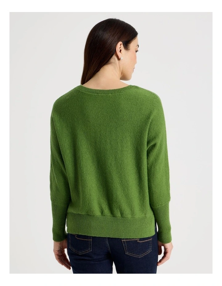 Magyar Sleeve Jumper With Long Rib Cuffs in Olive image 5