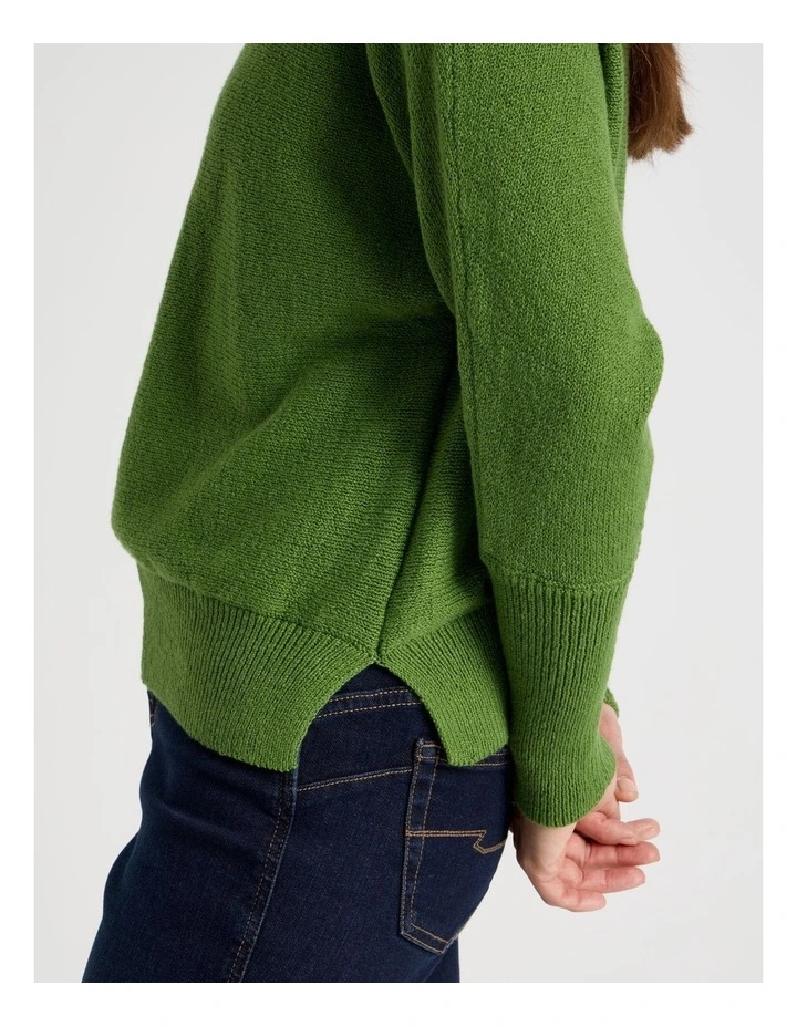 Magyar Sleeve Jumper With Long Rib Cuffs in Olive image 6
