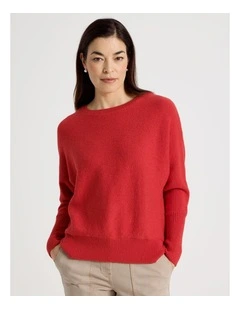 Magyar Sleeve Jumper With Long Rib Cuffs in Red