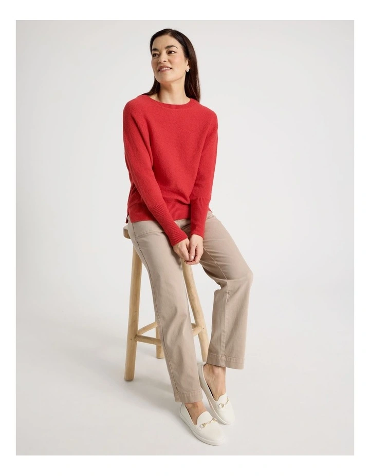 Magyar Sleeve Jumper With Long Rib Cuffs in Red image 3