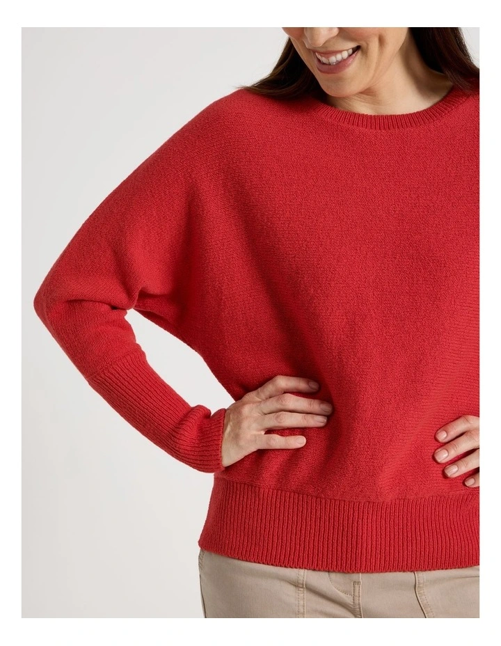 Magyar Sleeve Jumper With Long Rib Cuffs in Red image 4