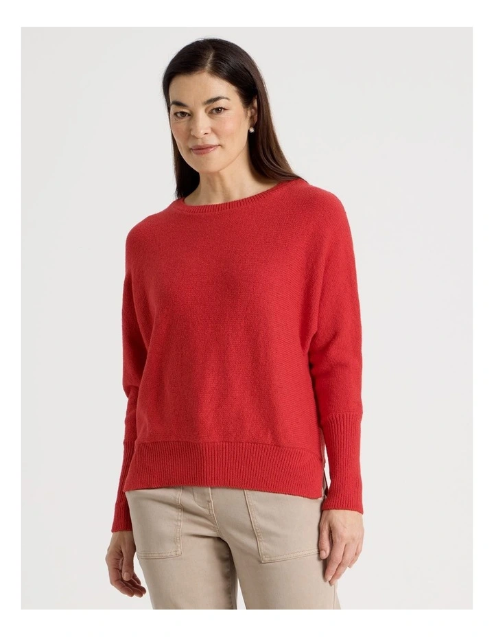 Magyar Sleeve Jumper With Long Rib Cuffs in Red image 5