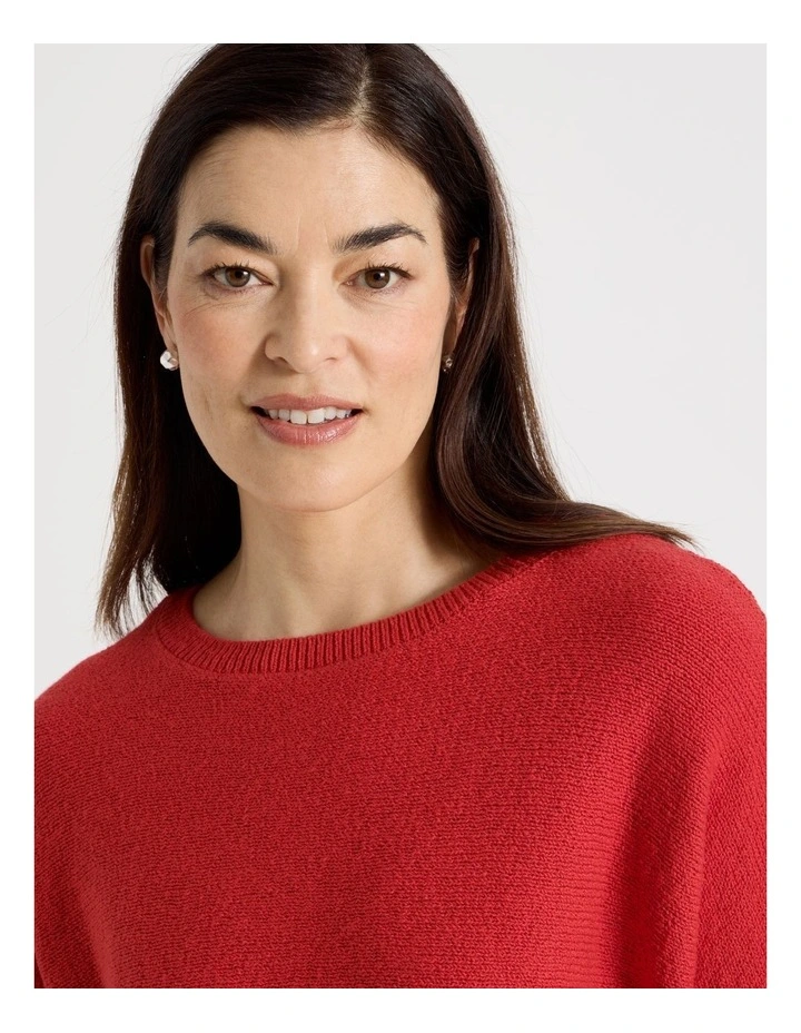 Magyar Sleeve Jumper With Long Rib Cuffs in Red image 6
