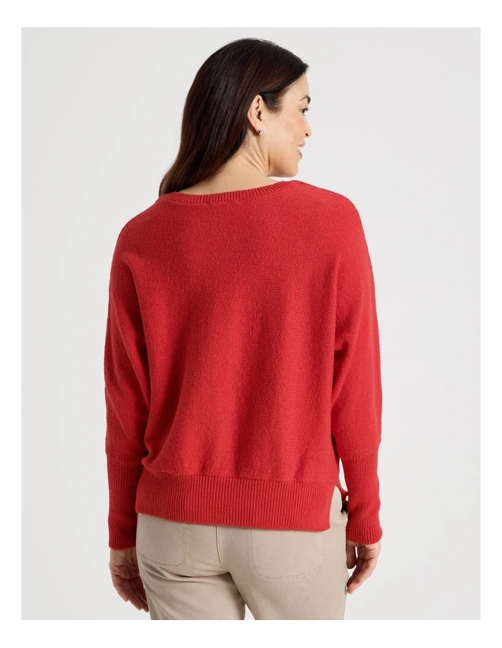Magyar Sleeve Jumper With Long Rib Cuffs in Red image 7