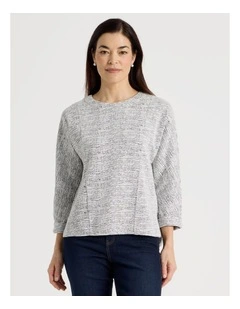 3/4 Magyar Sleeve Tee With Front Seams in Ivory/ Navy Texture