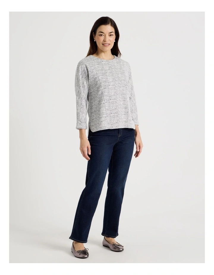 3/4 Magyar Sleeve Tee With Front Seams in Ivory/ Navy Texture image 2