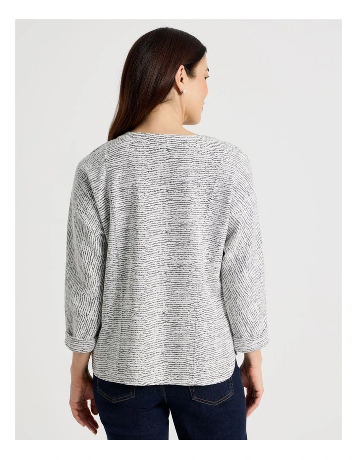 3/4 Magyar Sleeve Tee With Front Seams in Ivory/ Navy Texture image 6