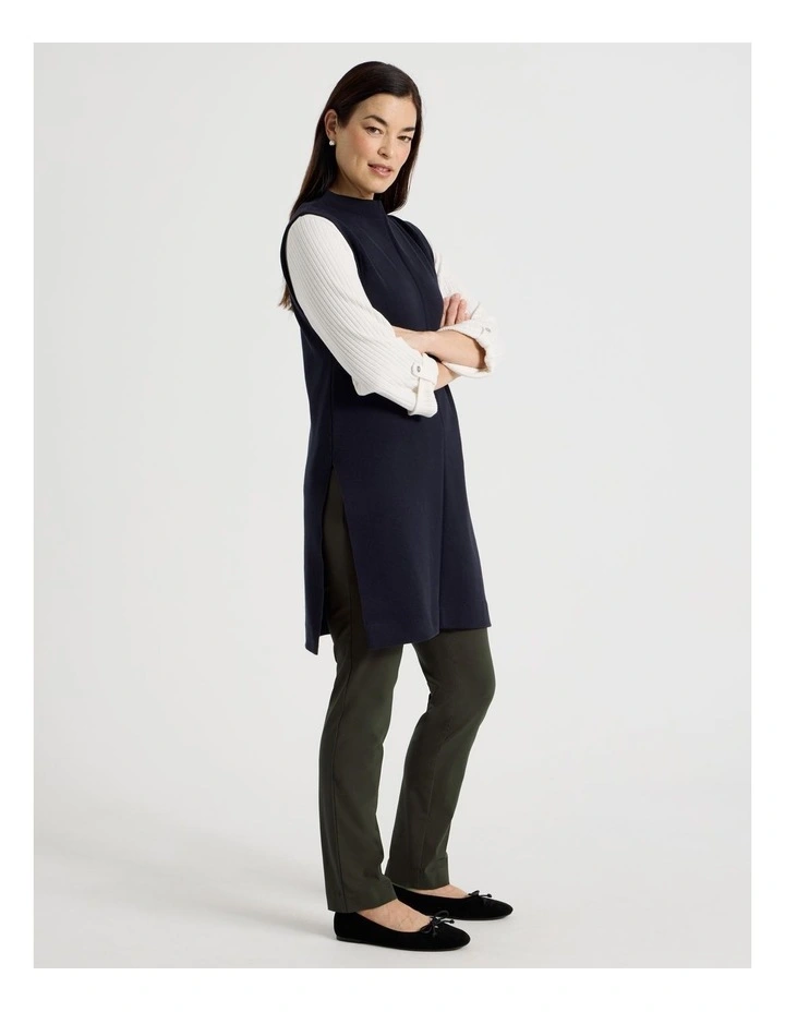Stand Neck Long Sleeveless Vest With Side Splits in Navy image 1