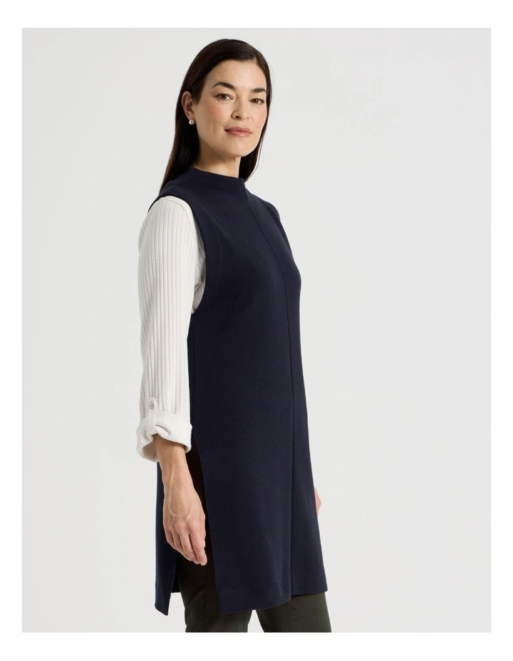 Stand Neck Long Sleeveless Vest With Side Splits in Navy image 2