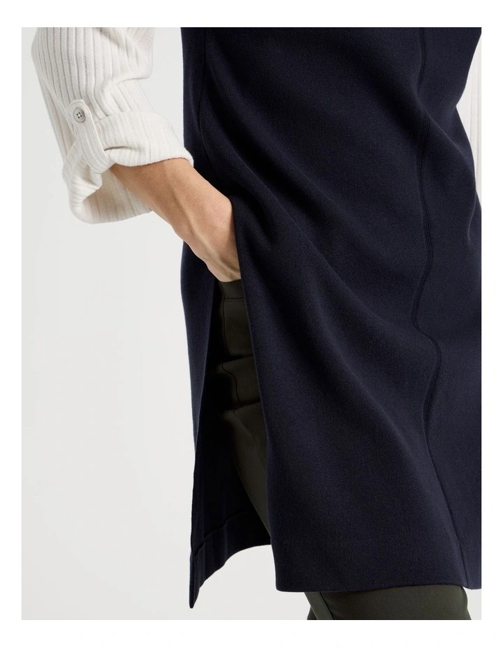 Stand Neck Long Sleeveless Vest With Side Splits in Navy image 5
