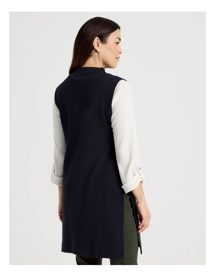 Stand Neck Long Sleeveless Vest With Side Splits in Navy image 6
