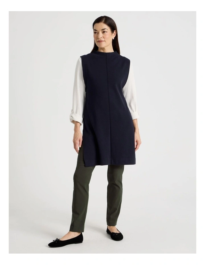 Stand Neck Long Sleeveless Vest With Side Splits in Navy image 7