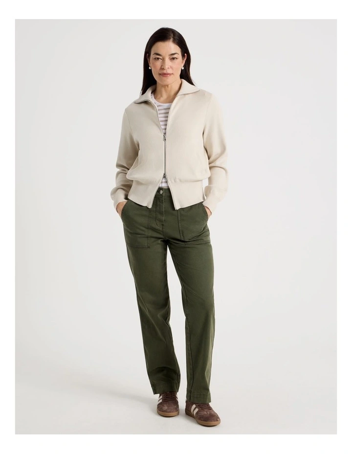 Zip Up Knitted Jacket With Collar in Neutral image 2