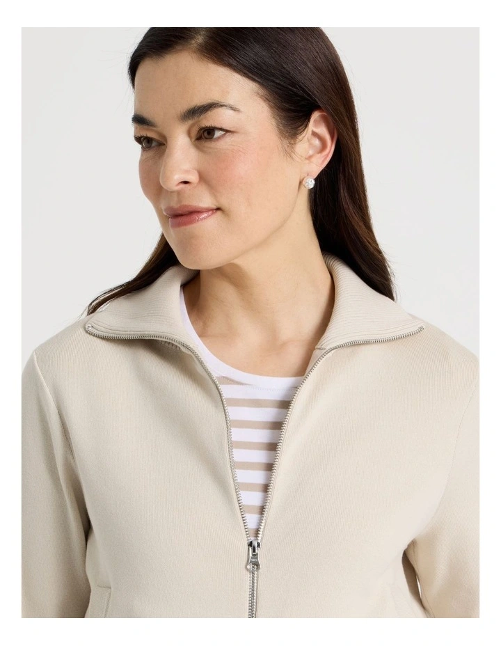 Zip Up Knitted Jacket With Collar in Neutral image 7