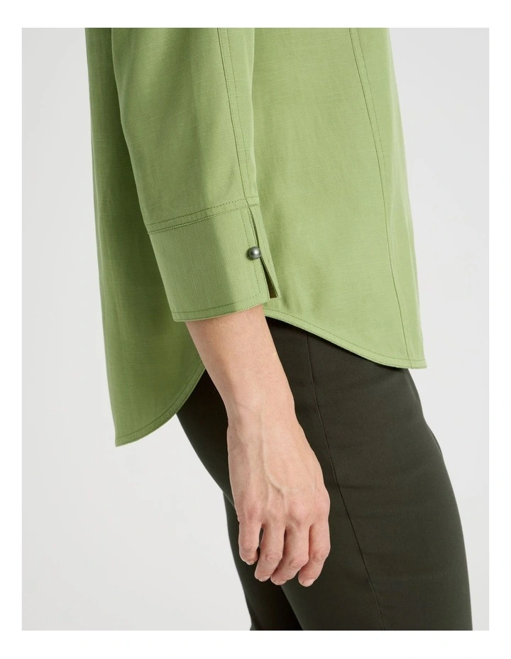 Notch Neck 3/4 Sleeve Top With CF Seam in Olive image 4