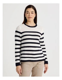 Fancy Knit Long Sleeve Breton Stripe Jumper In Navy/ Ivory