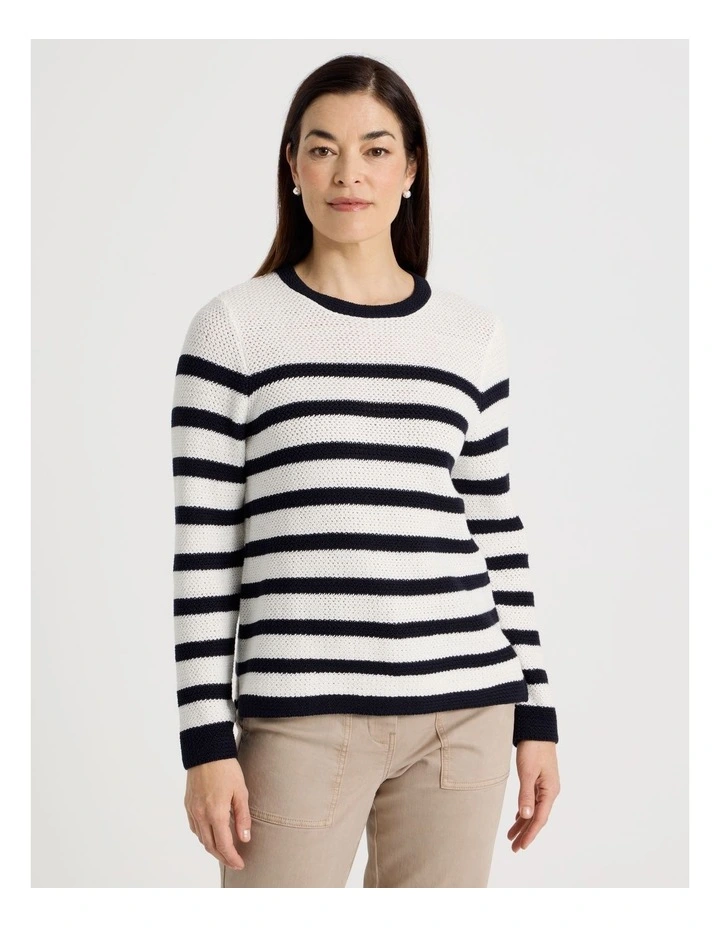 Fancy Knit Long Sleeve Breton Stripe Jumper In Navy/ Ivory image 1