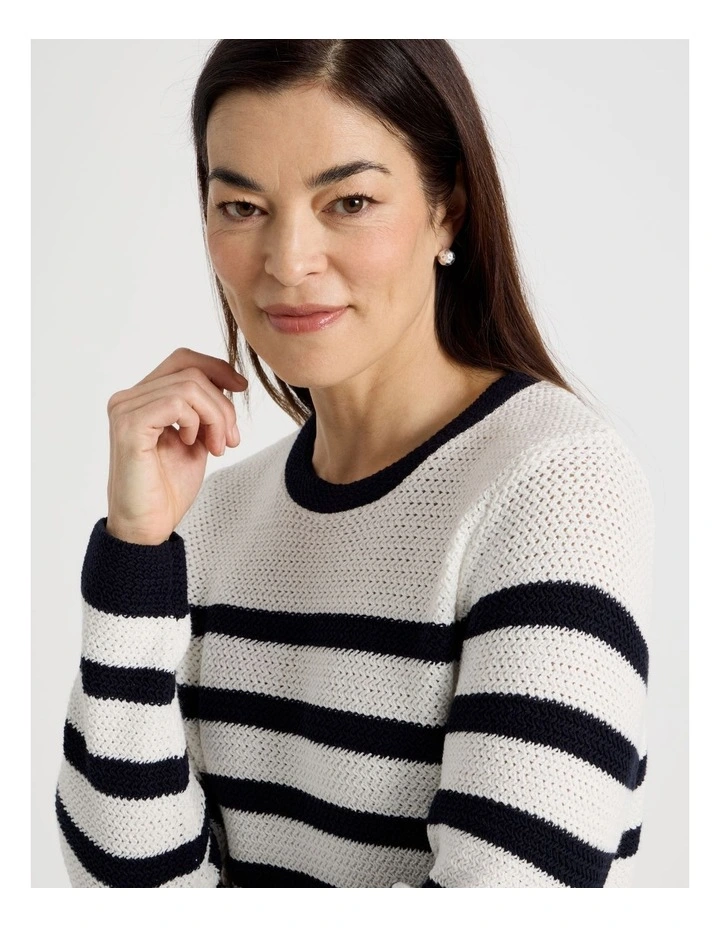 Fancy Knit Long Sleeve Breton Stripe Jumper In Navy/ Ivory image 3