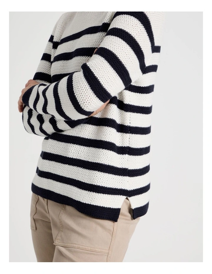 Fancy Knit Long Sleeve Breton Stripe Jumper In Navy/ Ivory image 4