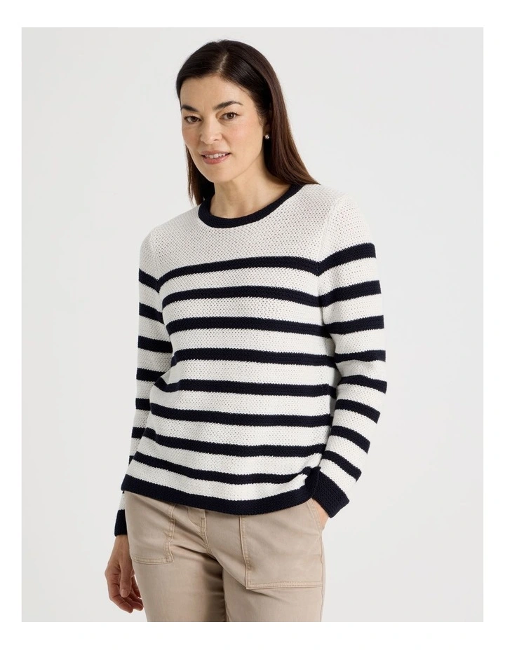 Fancy Knit Long Sleeve Breton Stripe Jumper In Navy/ Ivory image 5