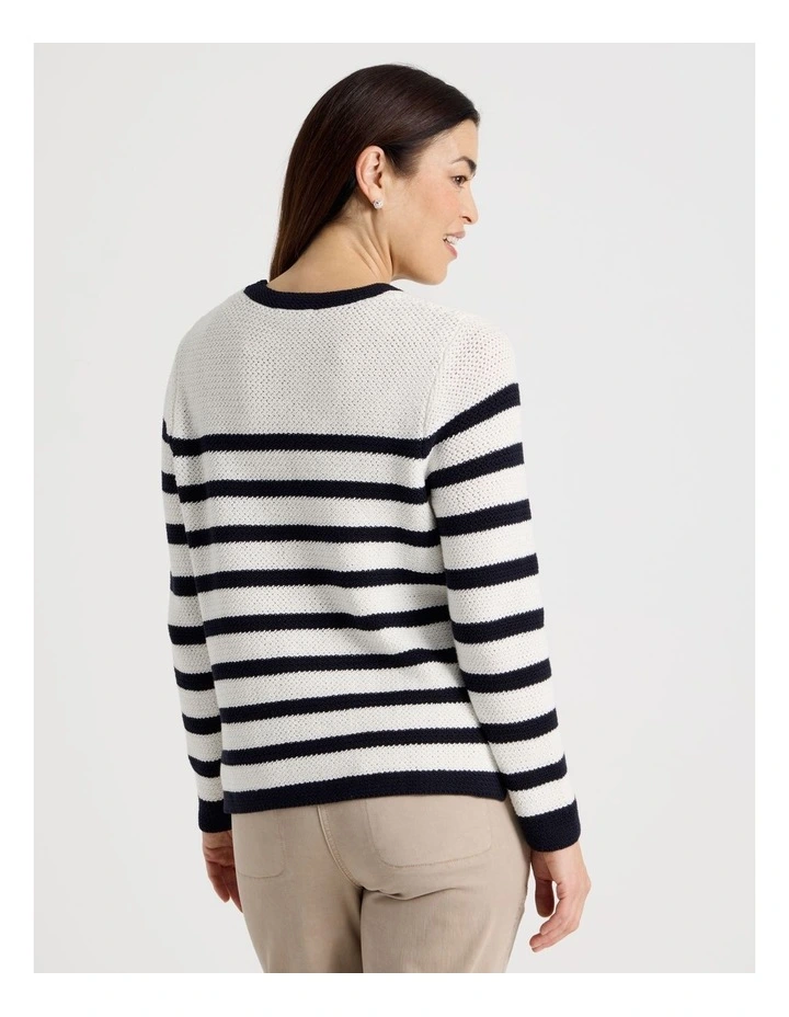 Fancy Knit Long Sleeve Breton Stripe Jumper In Navy/ Ivory image 6