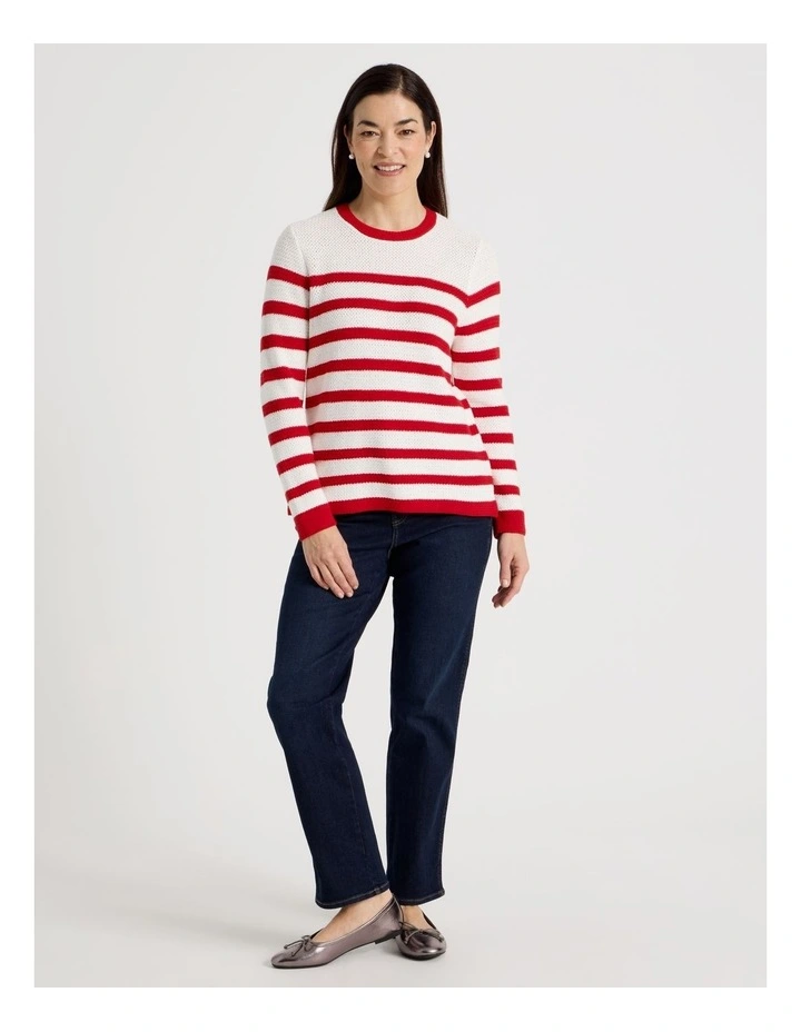 Fancy Knit Long Sleeve Breton Stripe Jumper in Red/Ivory image 3