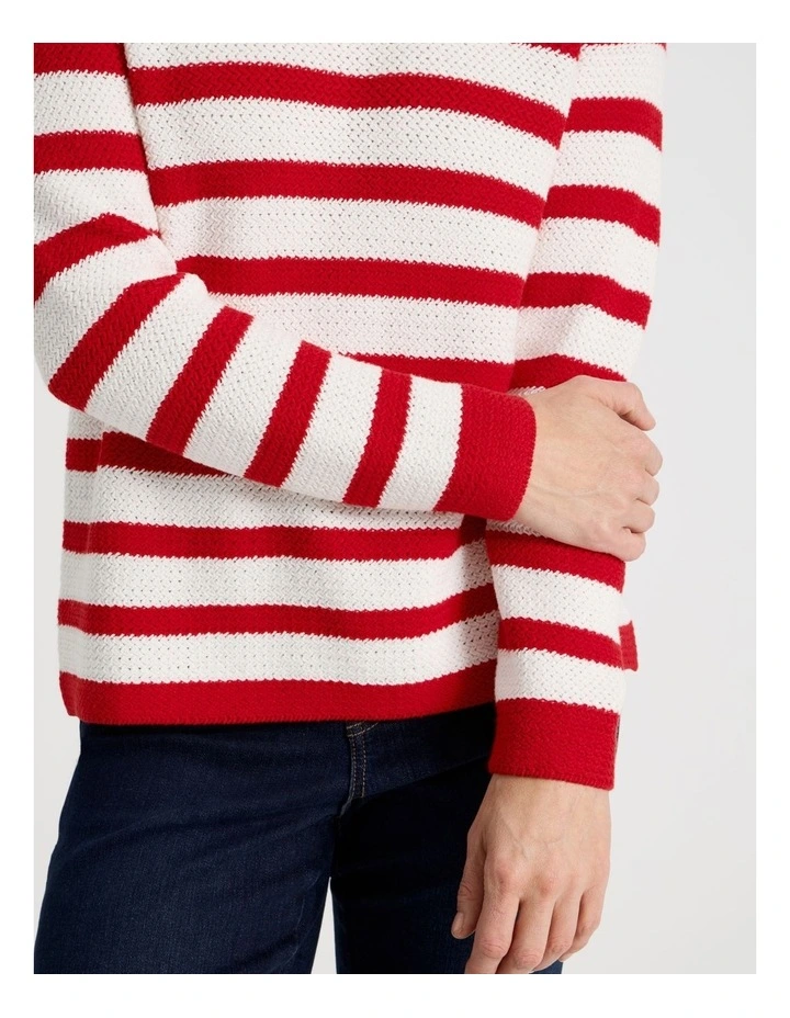 Fancy Knit Long Sleeve Breton Stripe Jumper in Red/Ivory image 6