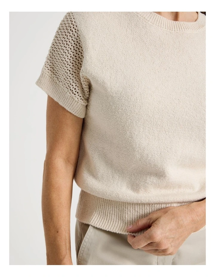 Extended Sleeve Knit Top With Fancy Knit Sleeves in Ivory image 4