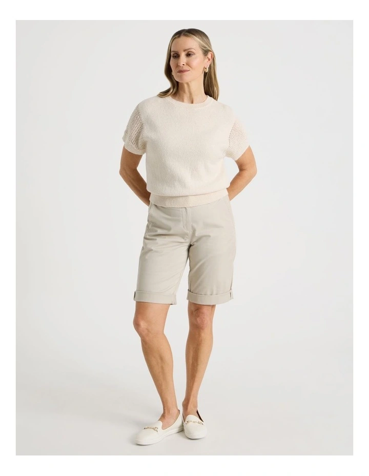 Extended Sleeve Knit Top With Fancy Knit Sleeves in Ivory image 5