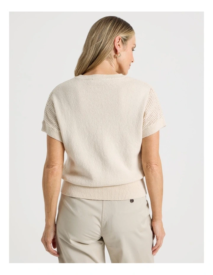 Extended Sleeve Knit Top With Fancy Knit Sleeves in Ivory image 6